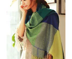 Scarf Warm Breathable with Tassel Imitated Cashmere Shawl for Winter-Bluegreen