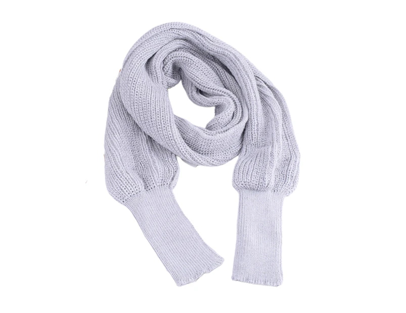 Sleeve Wrap Sweater Scarf Ultra Long Imitation Cashmere Knitted Warm Women Shawl for Home-Light Grey