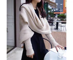 Sleeve Wrap Sweater Scarf Ultra Long Imitation Cashmere Knitted Warm Women Shawl for Home-Beige White