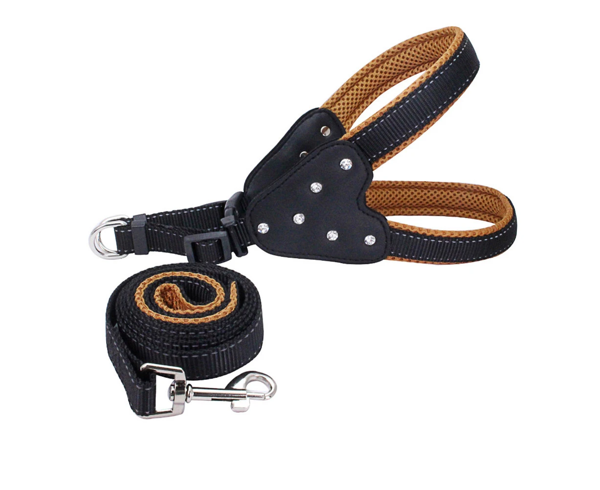 Diving Cloth Lining Safety Pet Dog Puppy Chest Strap Harness Leash Traction Rope-Brown