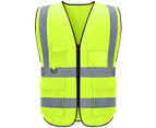 Reflective Vest For Men and Women Class 2 Safety Vests ANSI with 5 Pockets Zipper High Visibility Construction Uniform Yellow