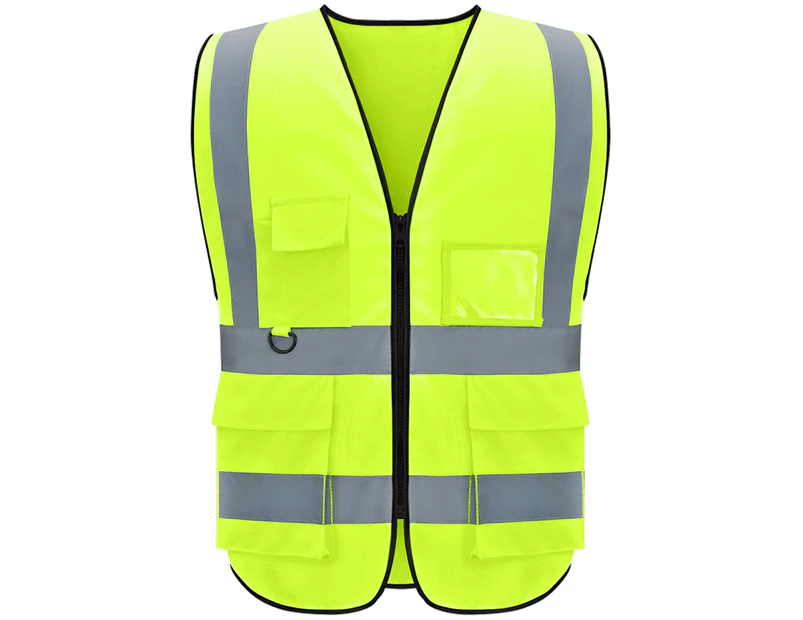 Reflective Vest For Men and Women Class 2 Safety Vests ANSI with 5 Pockets Zipper High Visibility Construction Uniform Yellow