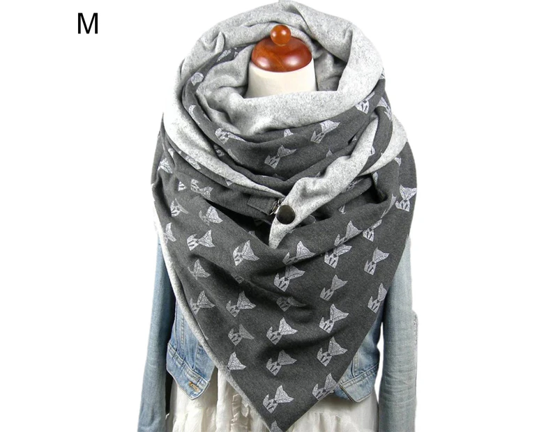 Women Winter Butterfly Star Print Button Soft Neck Wrap Thick Warm Scarf Shawl-M