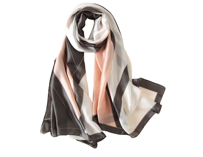 Elegant Geometric Pattern Women Long Wrap Scarf Shawl Silk Imitation Beach Towel-Grey