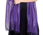 Elegant Bride Shawl Ultralight Pure Color Tassels Decor Evening Shawl for Female-Purple
