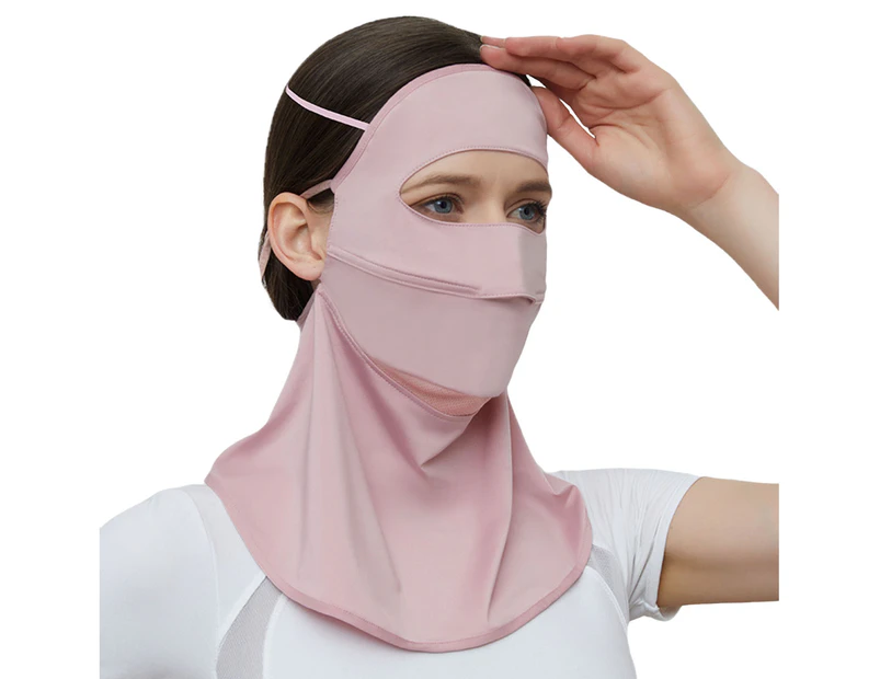 Cycling Face Cover Adjustable Friendly to Skin Anti-falling Open Nose Protect Face Lace Up Anti-UV Sunscreen Outdoor Shawl for Playing Golf-Pink