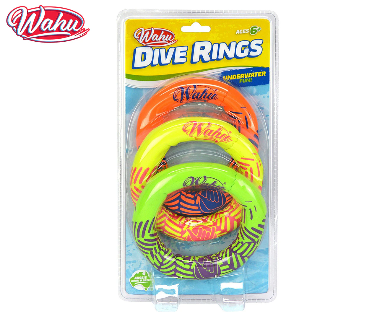 3pc Wahu Underwater 13cm Dive Rings Swimming Pool Water Sports Fun Toy Kids 6y+