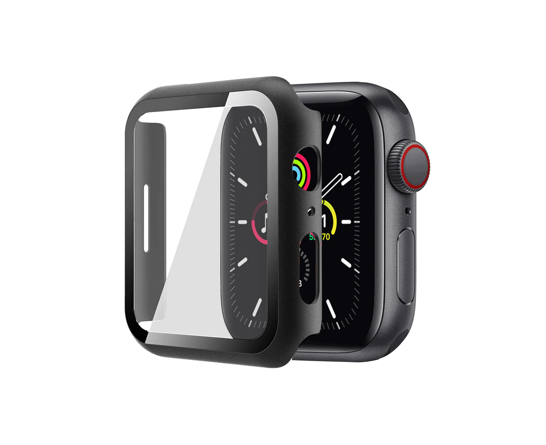 ZUSLAB Apple Watch 8 45mm Case, JX Hard PC Cover with Tempered Glass Screen Protector - Black