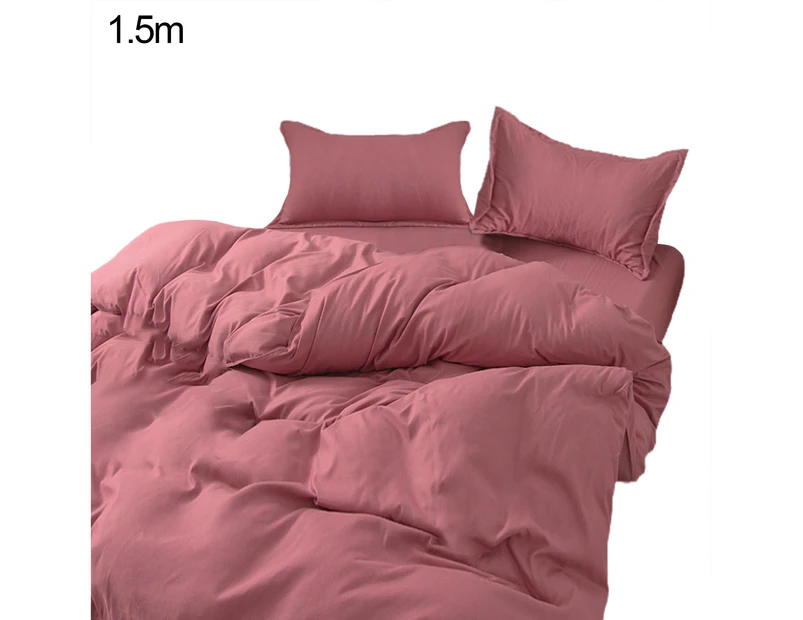3/4Pcs Solid Color Bedclothes Quilt Cover Bed Sheet Pillow Case Bedding Set-Cameo Brown - Cameo Brown