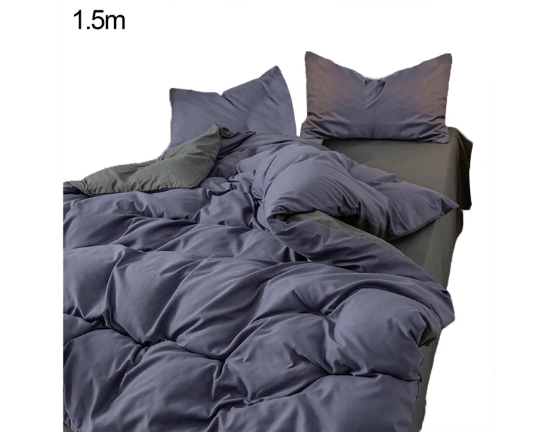3/4Pcs Solid Color Bedclothes Quilt Cover Bed Sheet Pillow Case Bedding Set-Purple Grey - Purple Grey