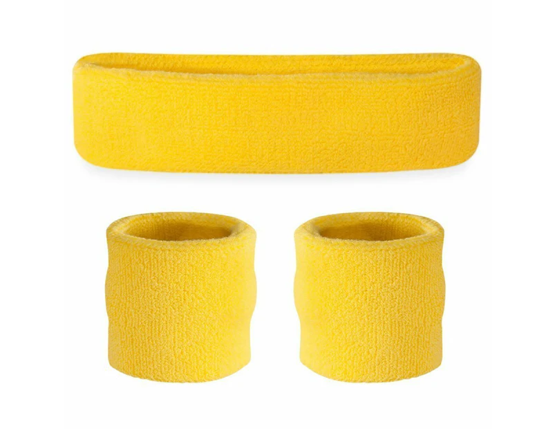 Sweatband Headband Wristband Set - Yellow