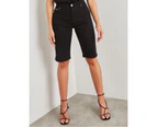 Rockmans Knee Length Zipped Pocket Solid Colour Shorts - Womens - Black