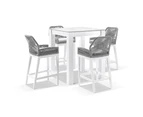 Hugo Ceramic Square Aluminium Bar Table with 4 x Hugo Rope Bar Stools - Outdoor Dining Settings - White