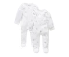 Purebaby Organic Cotton Baby Growsuit 2-Piece Pack Zip White/Pale Grey Tree 0-12M