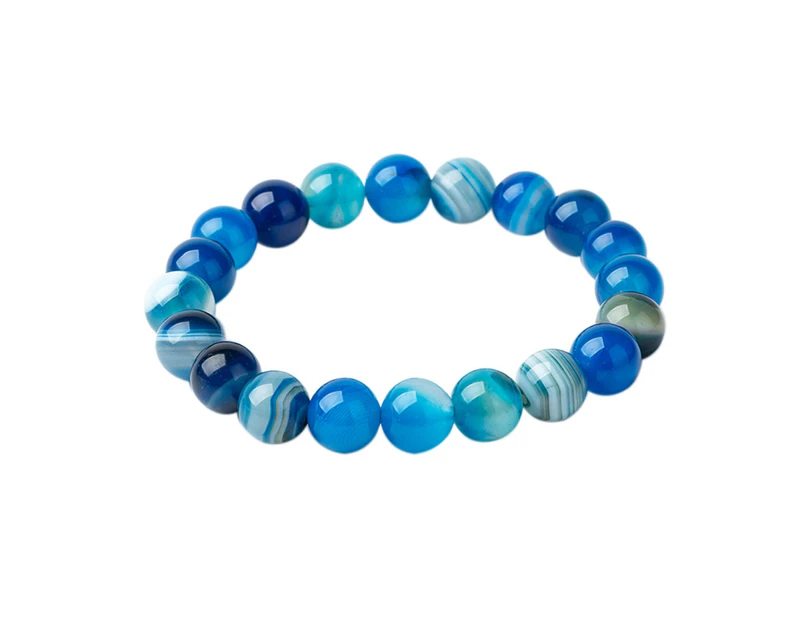 Women Fashion Faux Agate Beaded Bracelet Round Chain Bangle Jewelry Friend Gift-Blue