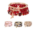 4Pcs/Set Boho Faux Agate Pearl Tassel Chain Charm Beaded Bracelet Women Jewelry-Pink
