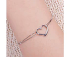 Fashion Women Double Layer Chain Hollow Heart Charm Bracelet Bangle Jewelry-Silver