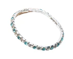 Luxury Women Single Row Full Rhinestone Inlaid Bracelet Elastic Bangle Jewelry-Lake Blue+White