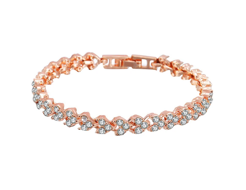 Women Fashion Full Rhinestone Inlaid Bracelet Bangle Wedding Party Jewelry Gift-Rose Golden