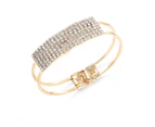 Party Fashion Women Shiny Square Rhinestone Inlaid Bracelet Bangle Jewelry Gift-Silver