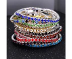 Luxury Women Single Row Full Rhinestone Inlaid Bracelet Elastic Bangle Jewelry-Blue