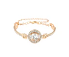 Women Round Cubic Zirconia Inlaid Adjustable Bracelet Bangle Party Jewelry Gift-Golden
