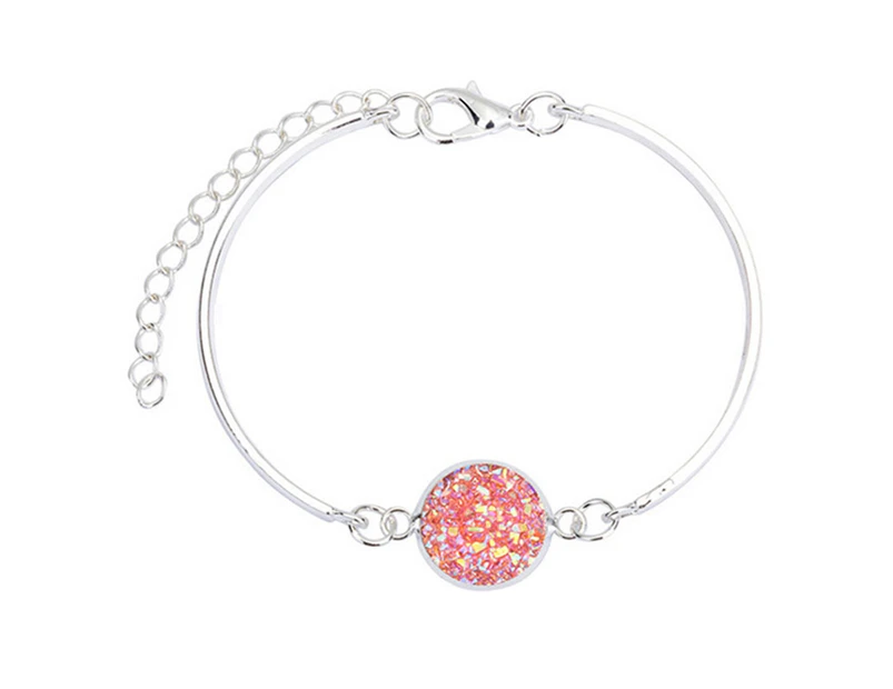 Fashion Women Glittering Resin Bead Charm Adjustable Chain Bracelet Jewelry Gift-Pink