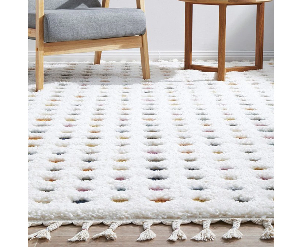 Amalia Polka Dots Coloured Ivory Modern Shaggy Floor Rug - 6 Sizes - Multicoloured