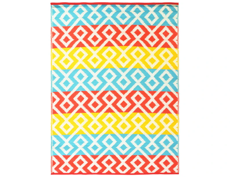 Harbor Geometric Colourful Ivory Woven Waterproof Outdoor Rug - 3 Sizes - Multi-coloured