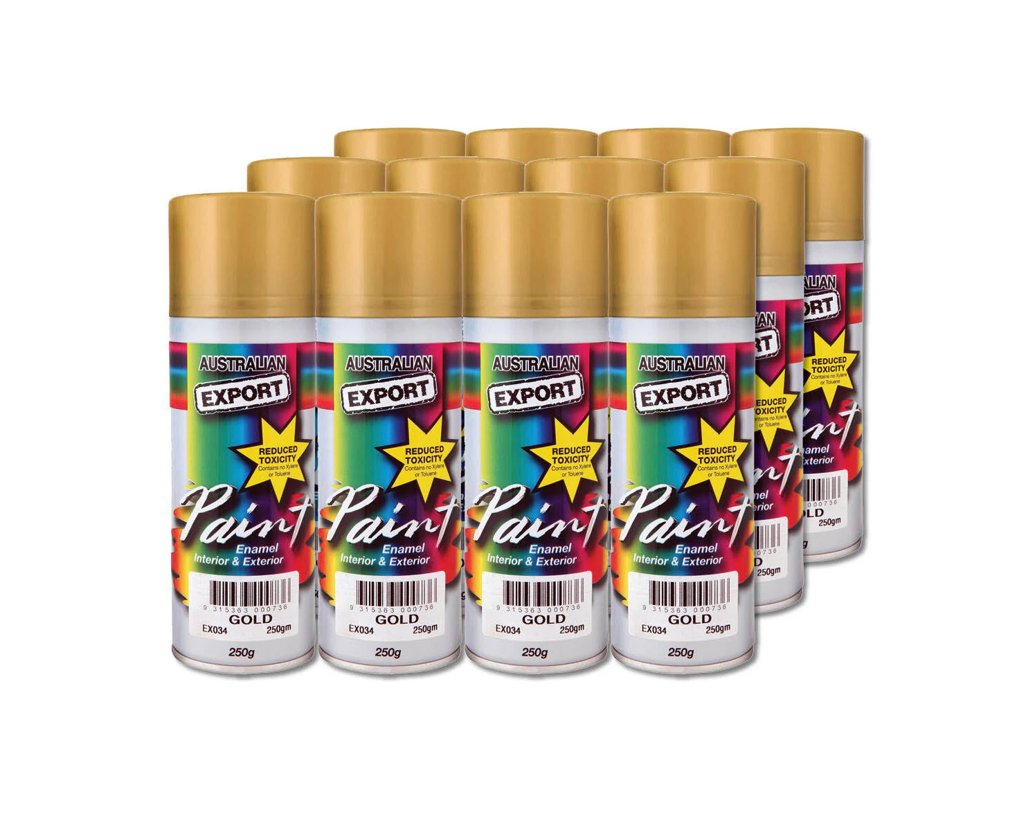 Australian Export 12PK 250gm Aerosol Spray Paint Cans FREE SHIP Bulk Buys Large Range - Gold