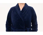 Ladies Givoni Navy Blue Long Length Wrap Dressing Gown Bath Robe (GL47) - Blue