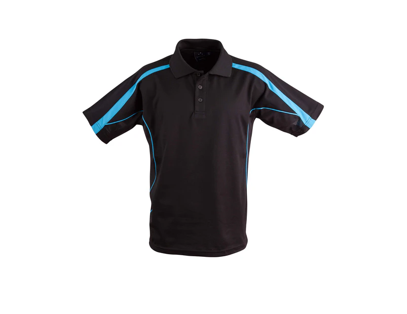 LEGEND Polyester Cotton Kids Polo Shirt - Black/Aqua