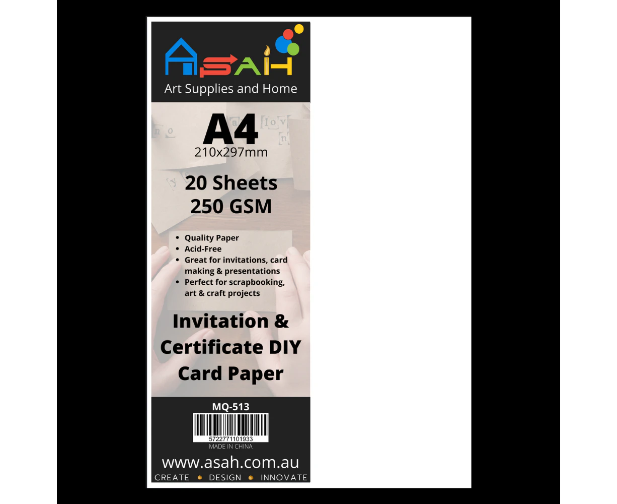 20pce Watermark Certificate / Invitation Card Paper 250gsm A4 Acid Free - White