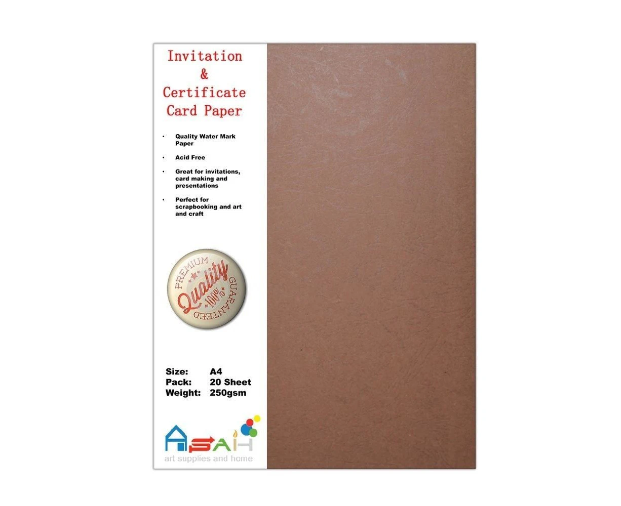 20pce Watermark Certificate / Invitation Card Paper 250gsm A4 Acid Free - Brown