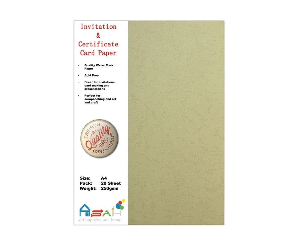 20pce Watermark Certificate / Invitation Card Paper 250gsm A4 Acid Free - Beige