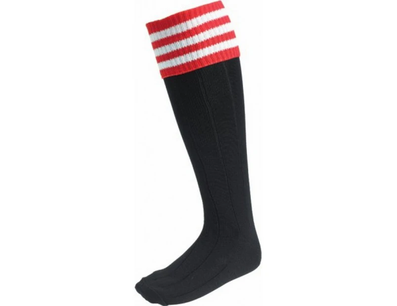 Euro Childrens/Kids Stripe Detail Football Socks (Black/Red) - CS1353