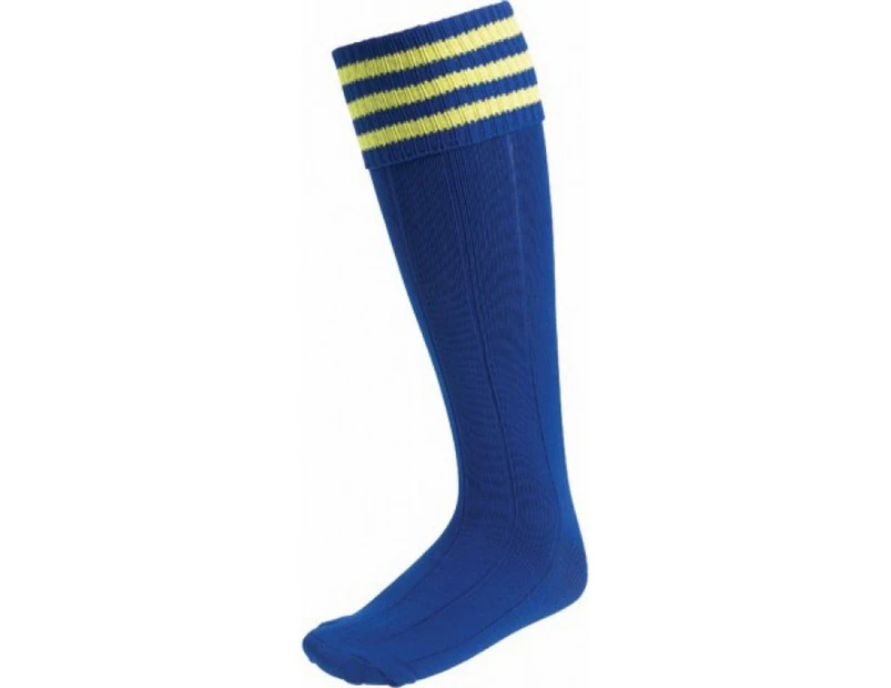 Euro Childrens/Kids Stripe Detail Football Socks (Royal Blue/Yellow) - CS1353