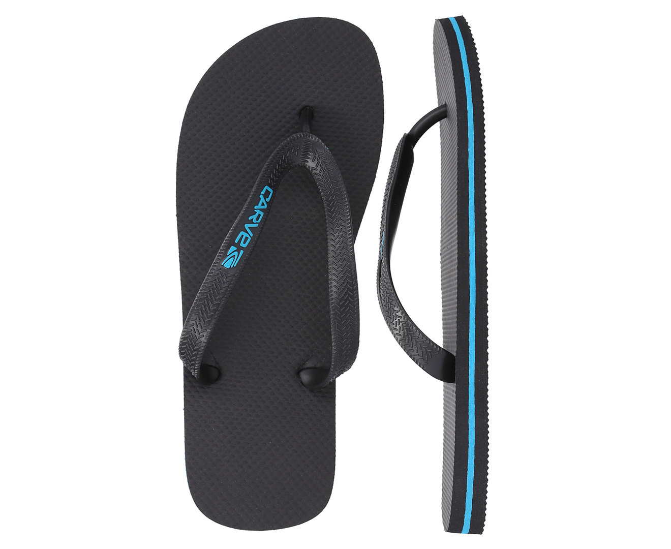 Carve Men's Kingpin Thongs - Black/Cyan | Catch.co.nz