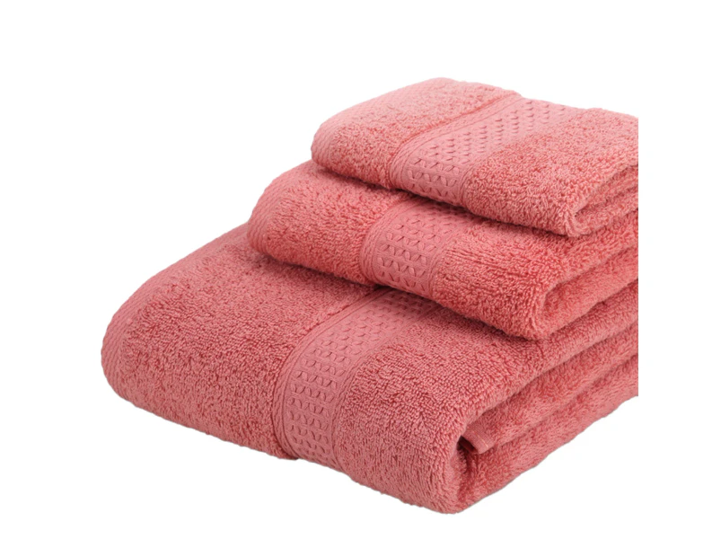 3Pcs/Set Bath Towel Set Thick Foldable Cotton Highly Absorbent Hand Towel Hotel Accessories-Watermelon Red - Watermelon Red