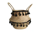 Handmade Tassel Faux Seagrass Sundries Storage Basket Household Pot Container-Black - Black