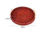 Round Rattan Storage Tray with Two Handle Ratten Fruit Food Handwoven Severing Tray for Home-Dark Coffee - Dark Coffee