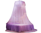 Mosquito Net Round Top Stimulation Butterfly Pin Polyester Fiber Decorative Bed Canopy for Student-Purple - Purple