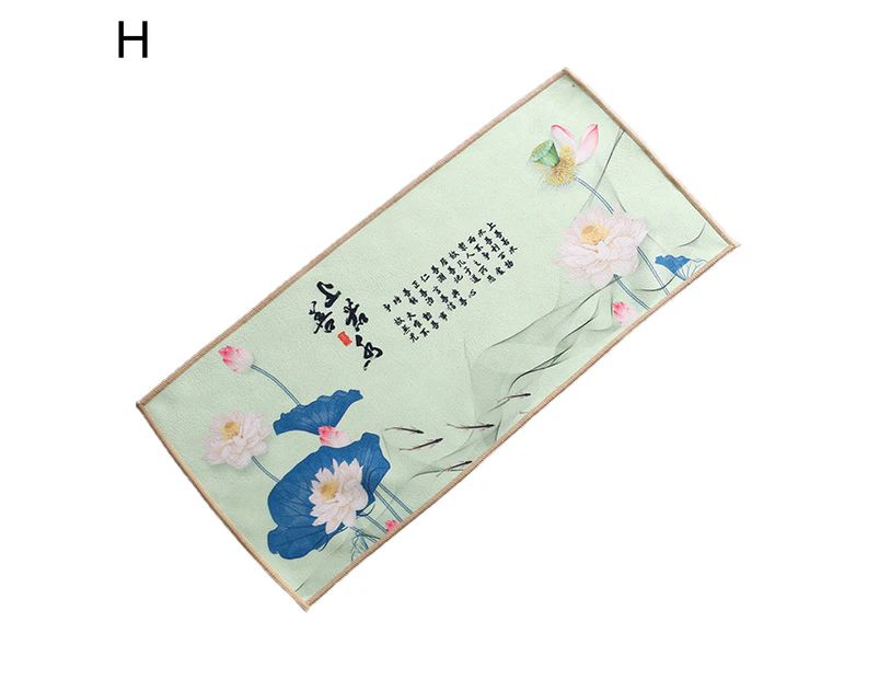 Tea Towel Chinese Painting Traditional Style Coral Fleece Rivers Mountains Thick Table Mat Professional Rag for Tea Houses-H - H