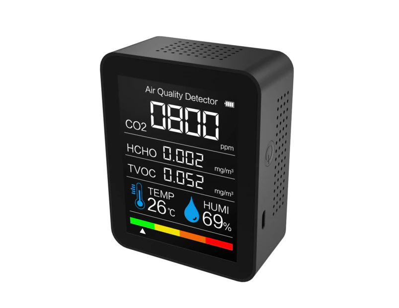 Carbon Dioxide Detector Digital Air Quality Testing ABS Real-time Monitoring Temperature Humidity Tester Gas Monitor for Hotel-Black - Black