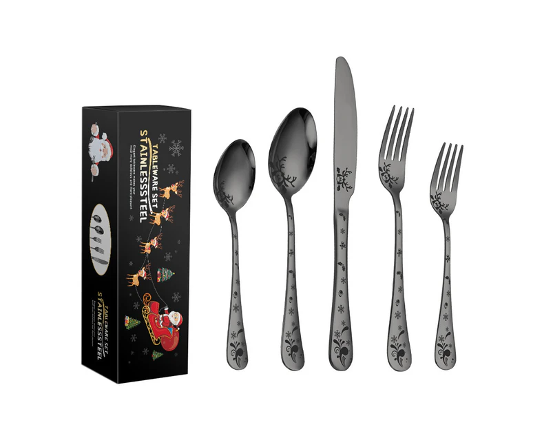 Youngshion 5 Pieces Stainless Steel Cutlery Set Deer Head Pattern - Black