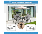 Costway 6PCS Patio Dining Set Stackable Chairs Cushioned Glass Table Chair Set Garden Furniture W/Umbrella