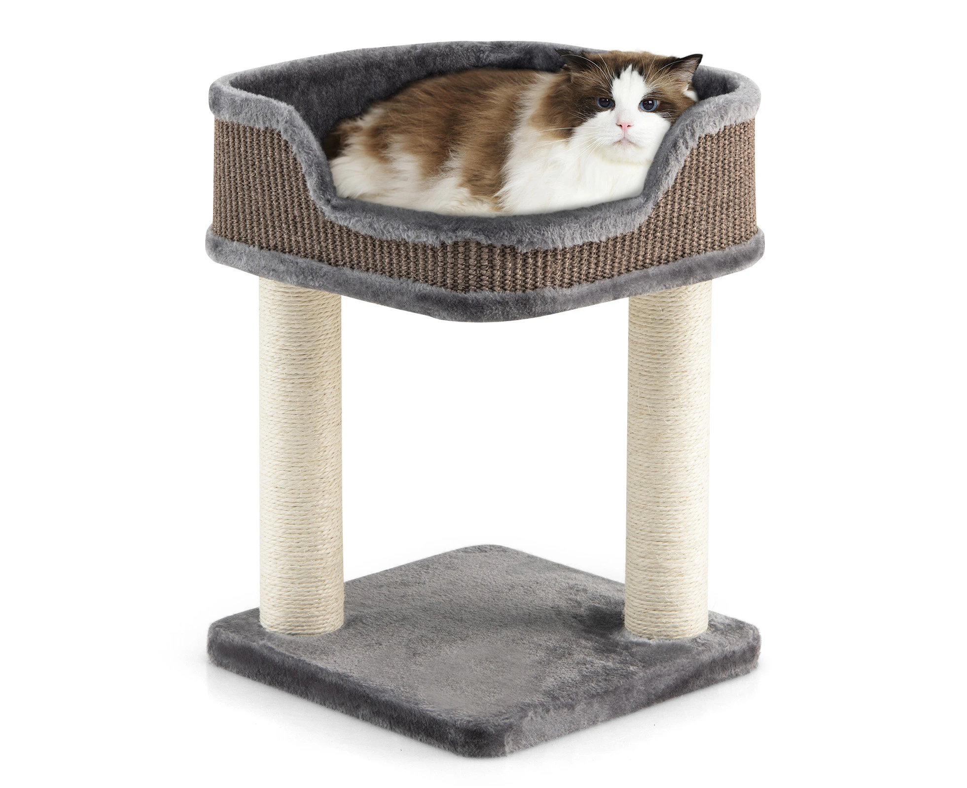 Costway Wood Cat Tree Cat Tower Plush Kitten Condo House Bed Sisal Scratching Posts 50cm Grey