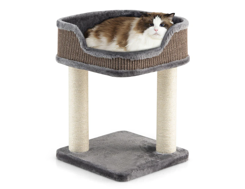 Costway Wood Cat Tree Cat Tower Plush Kitten Condo House Bed Sisal Scratching Posts 50cm Grey