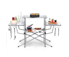 Costway Foldable Camping Table Outdoor Kitchen Portable Grilling Stand Folding BBQ Table Picnic Table