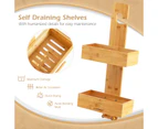 Costway 2-Tier Bamboo Hanging Shower Caddy Bathroom Organizer Shelf w/2 Hooks